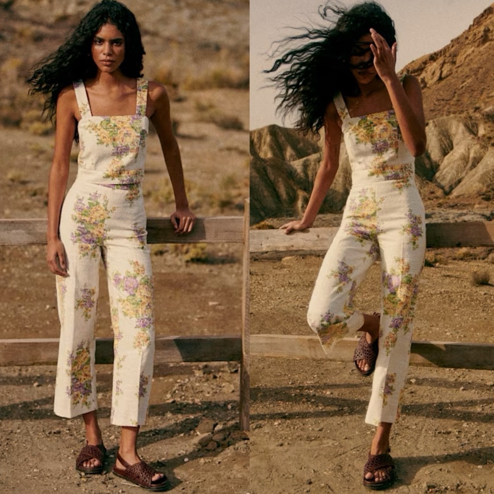 Sezane Jenson Trousers and Hermance Top Ella Purple Floral Size 14 Size 46 SET